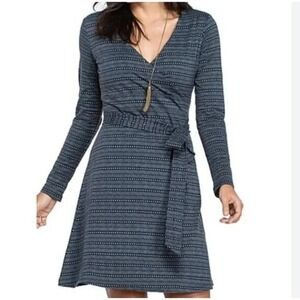 Toad & Co Womens Cue Wrap Dress M‎ Short Sleeve in Navy Dot